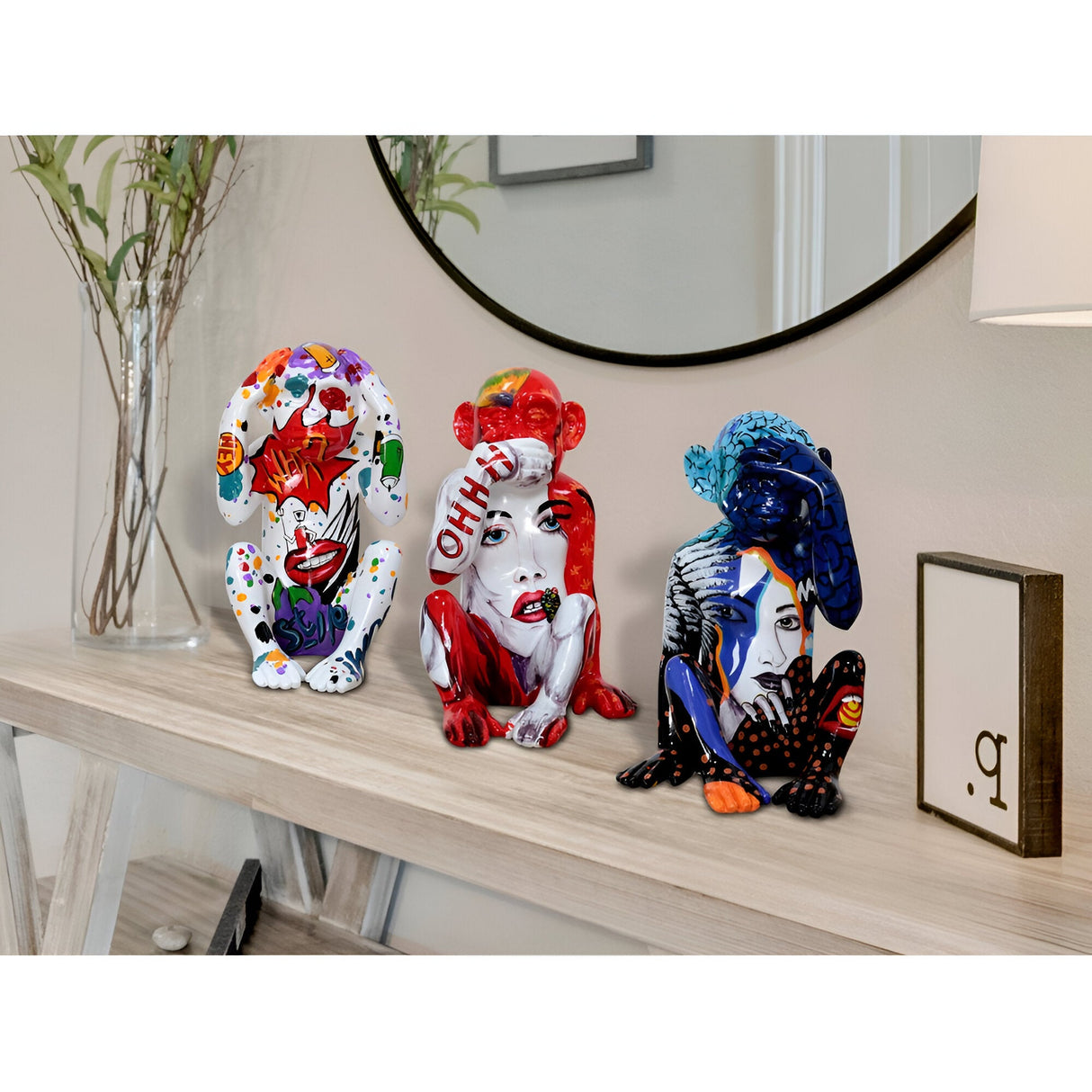Monos Sabios Multicolour Graffiti Monkey Figurine Set Of 3 - 24cm