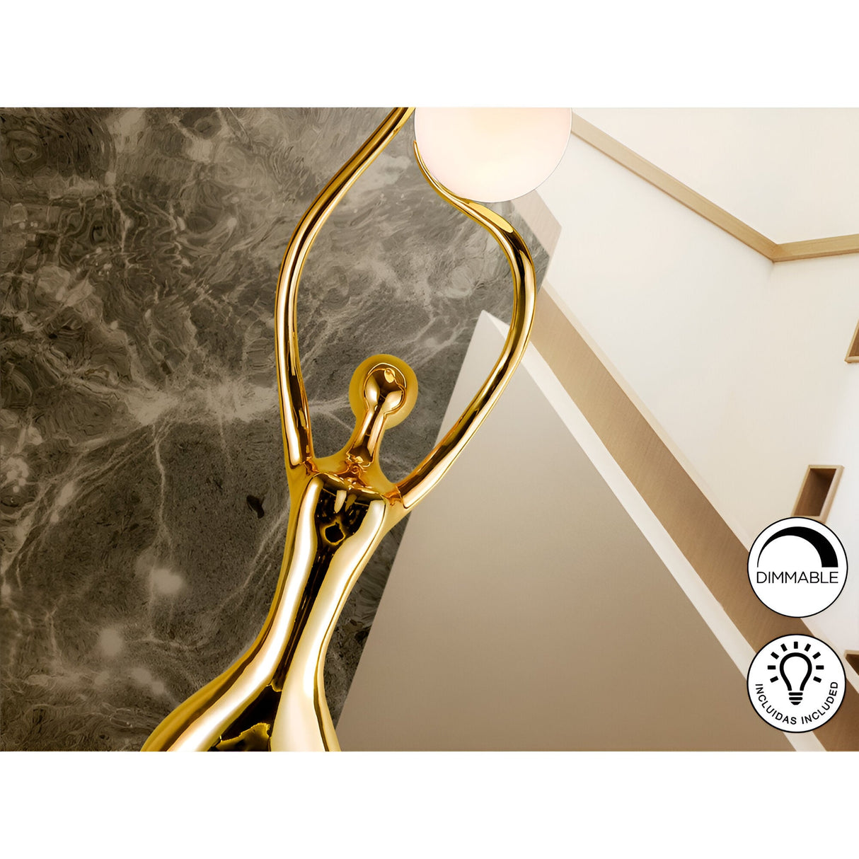 El Arbol Gold Silhouette Sculpture With Opal LED Lamp - 190cm