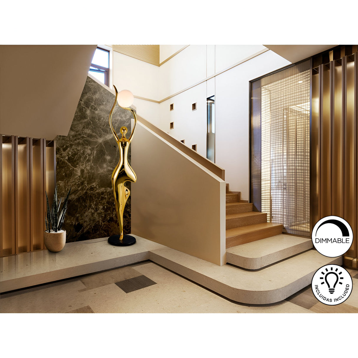 El Arbol Gold Silhouette Sculpture With Opal LED Lamp - 190cm