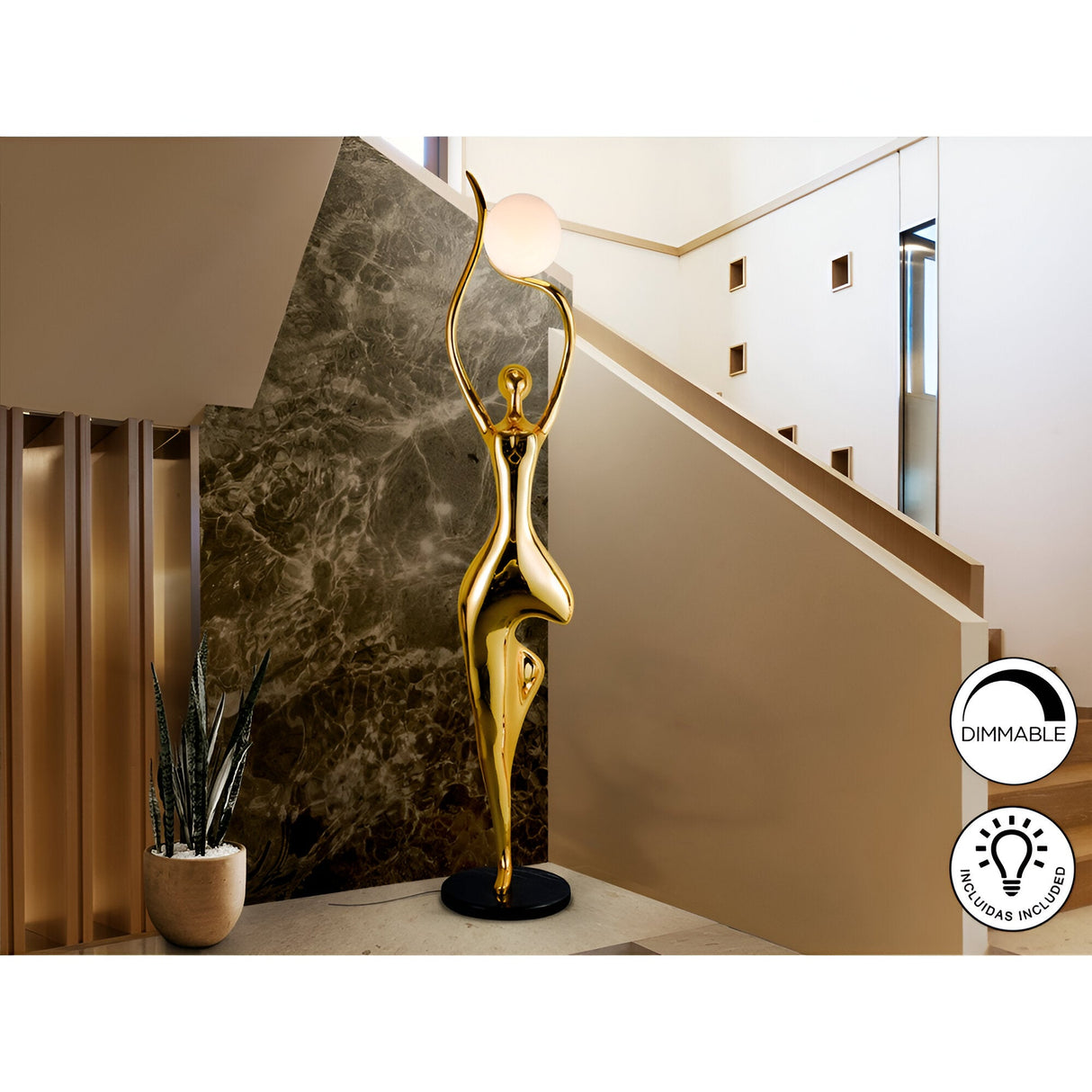 El Arbol Gold Silhouette Sculpture With Opal LED Lamp - 190cm