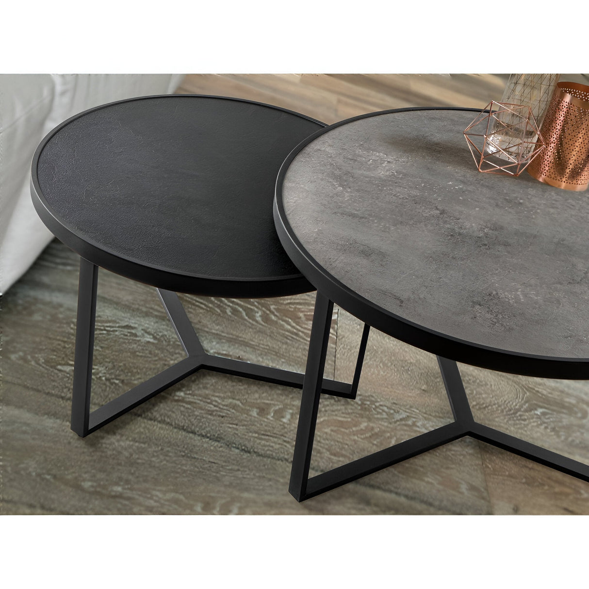 Naira Set of 2 Small Wood & Metal Tables – Matte Black & Grey