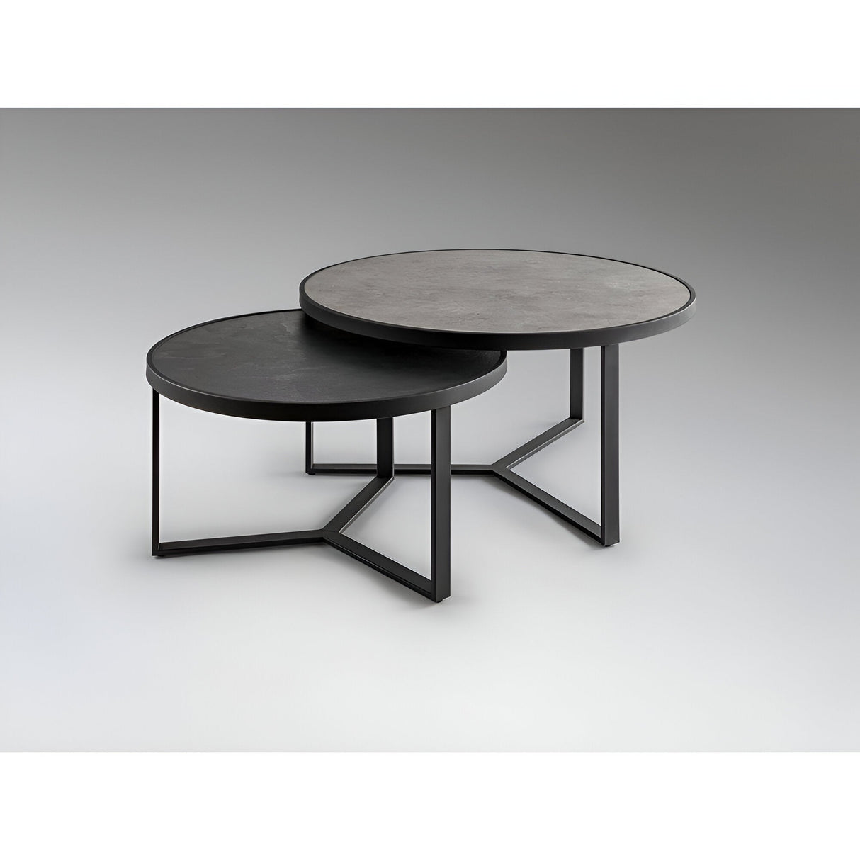 Naira Set of 2 Small Wood & Metal Tables – Matte Black & Grey