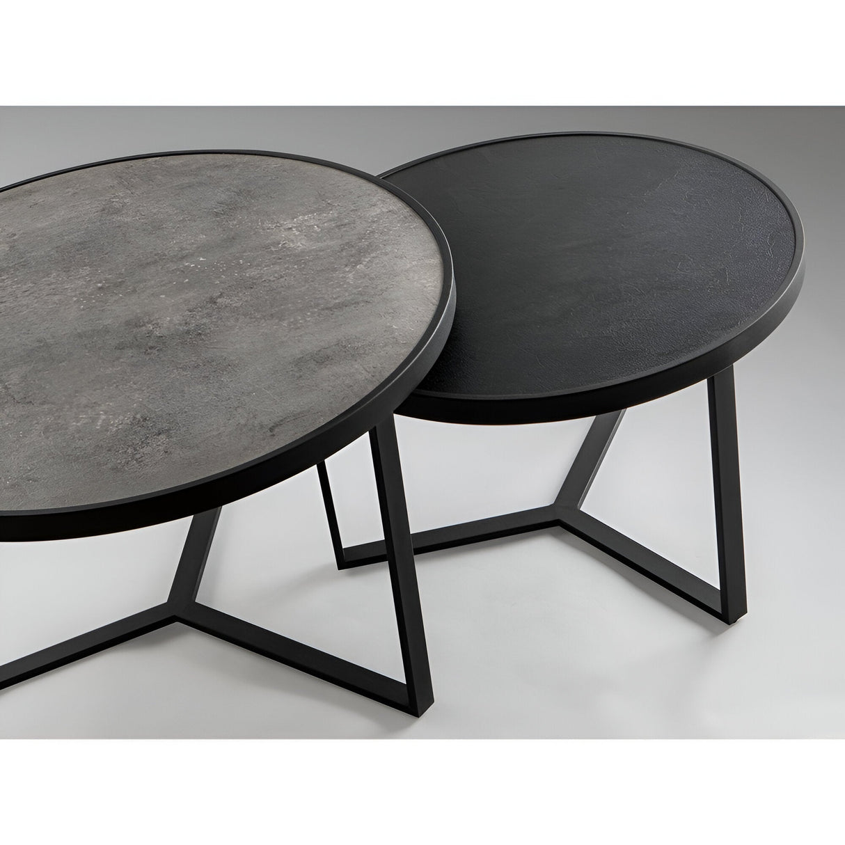 Naira Set of 2 Small Wood & Metal Tables – Matte Black & Grey