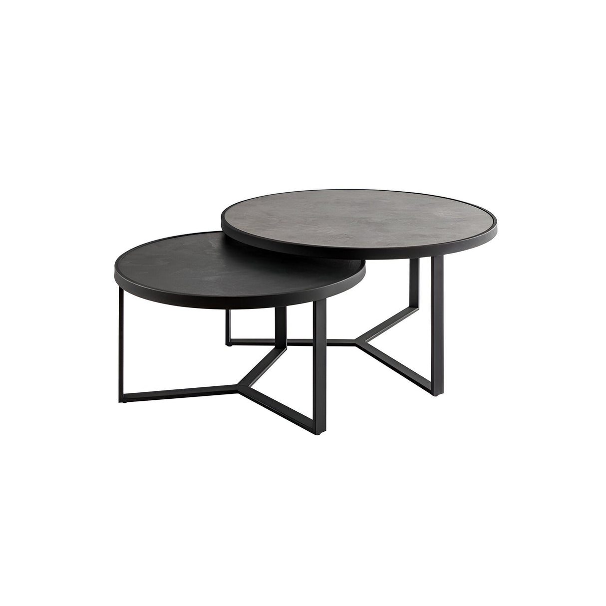 Naira Set of 2 Small Wood & Metal Tables – Matte Black & Grey