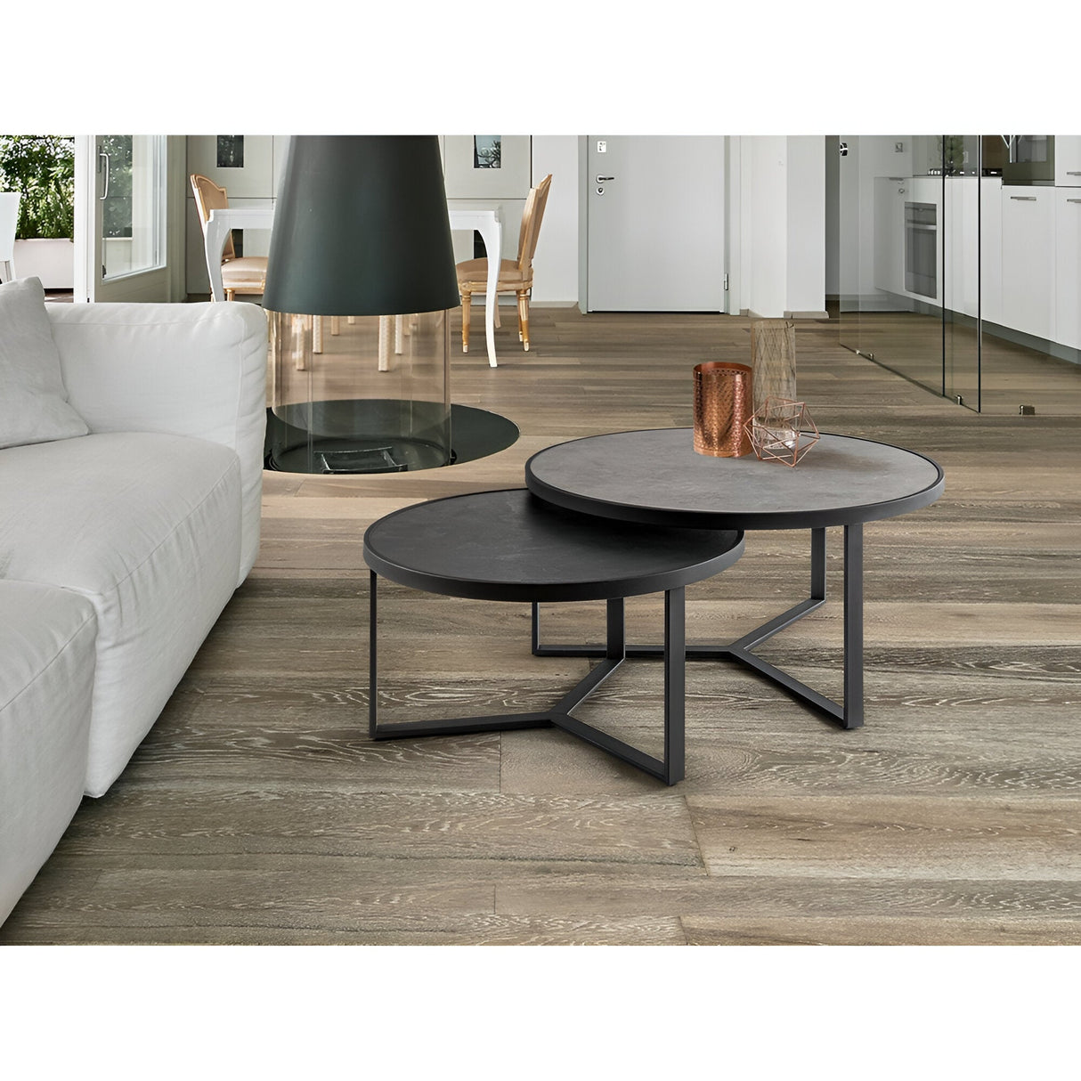 Naira Set of 2 Small Wood & Metal Tables – Matte Black & Grey