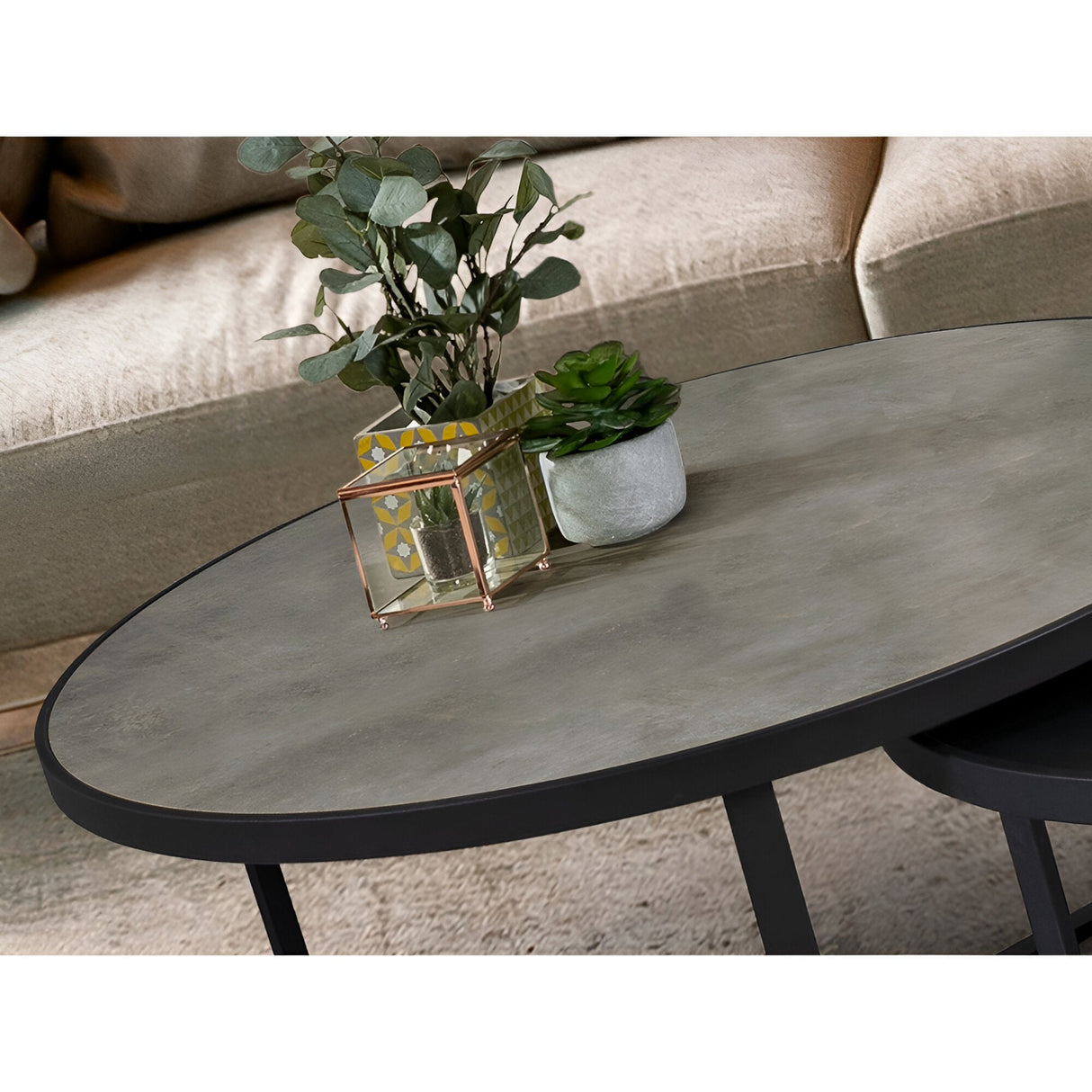 Naira Set of 2 Large Wood & Metal Tables – Matte Black & Grey