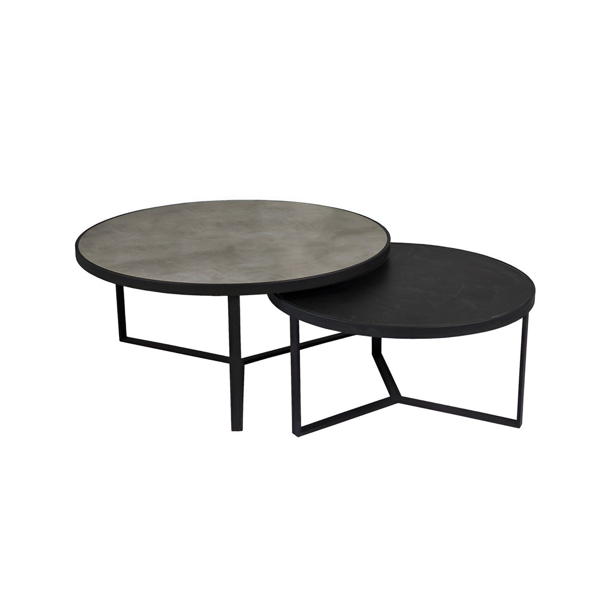 Naira Set of 2 Large Wood & Metal Tables – Matte Black & Grey