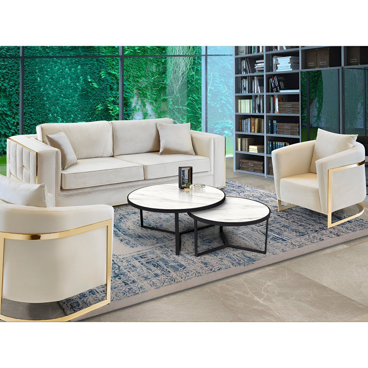 Naira Set of 2 Wood & Metal Tables – Matte Black & White Marble