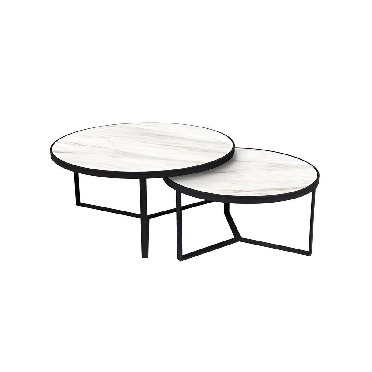 Naira Set of 2 Wood & Metal Tables – Matte Black & White Marble