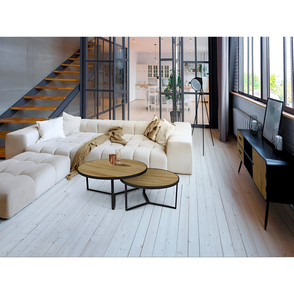 Naira Set of 2 Wood & Metal Tables – Matte Black & Brown