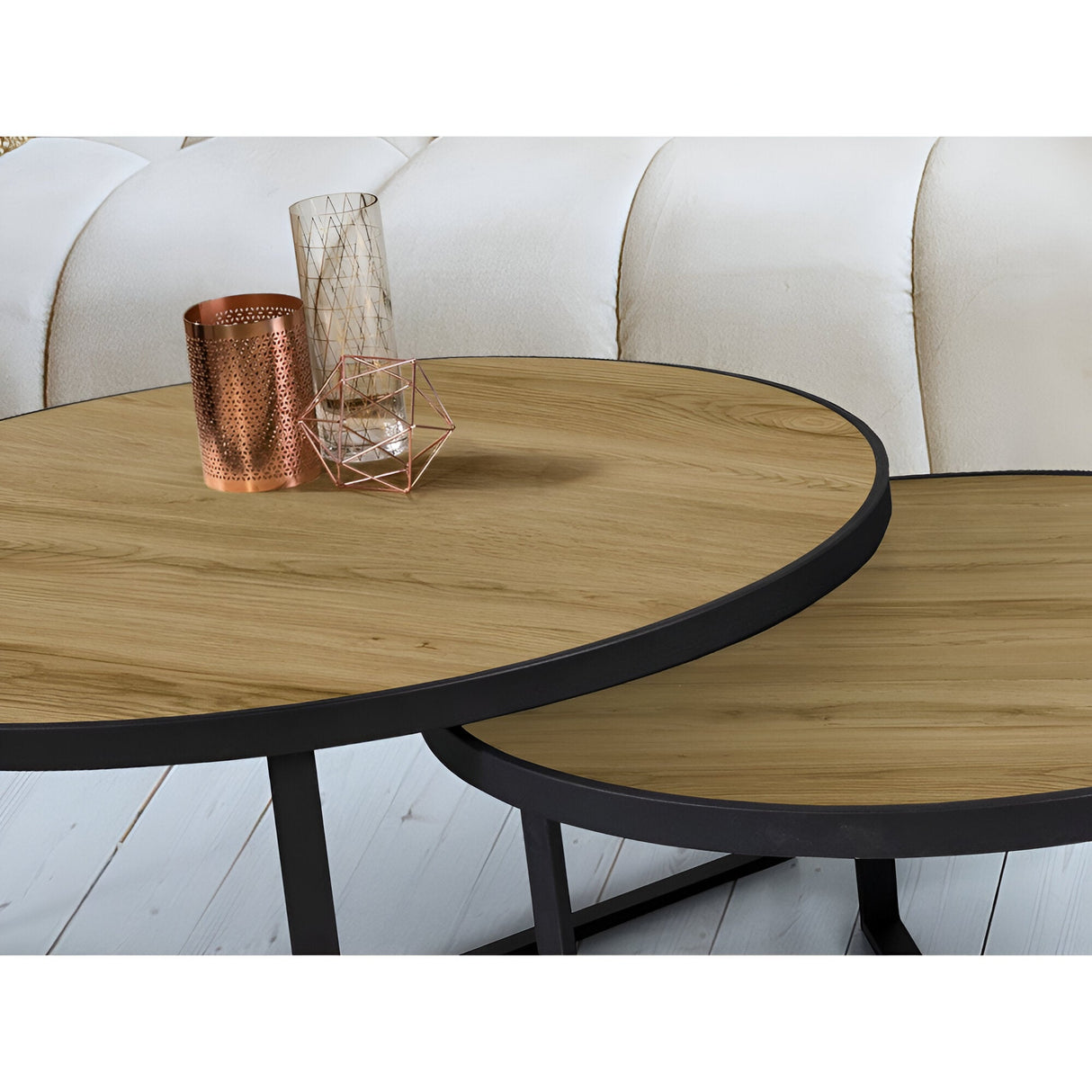 Naira Set of 2 Wood & Metal Tables – Matte Black & Brown