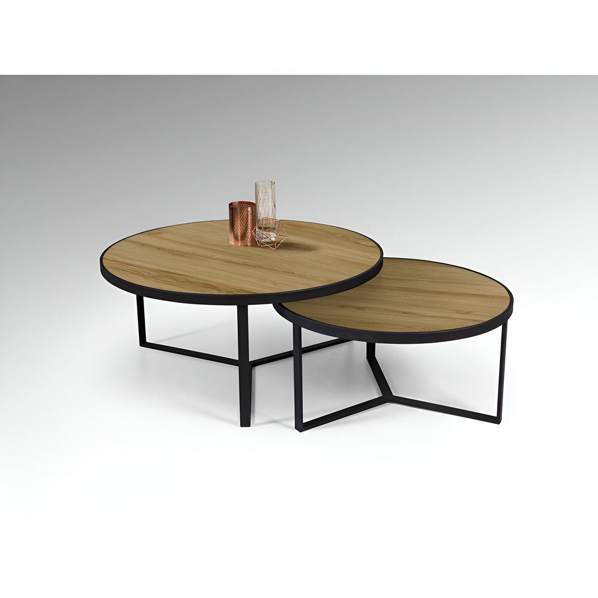 Naira Set of 2 Wood & Metal Tables – Matte Black & Brown
