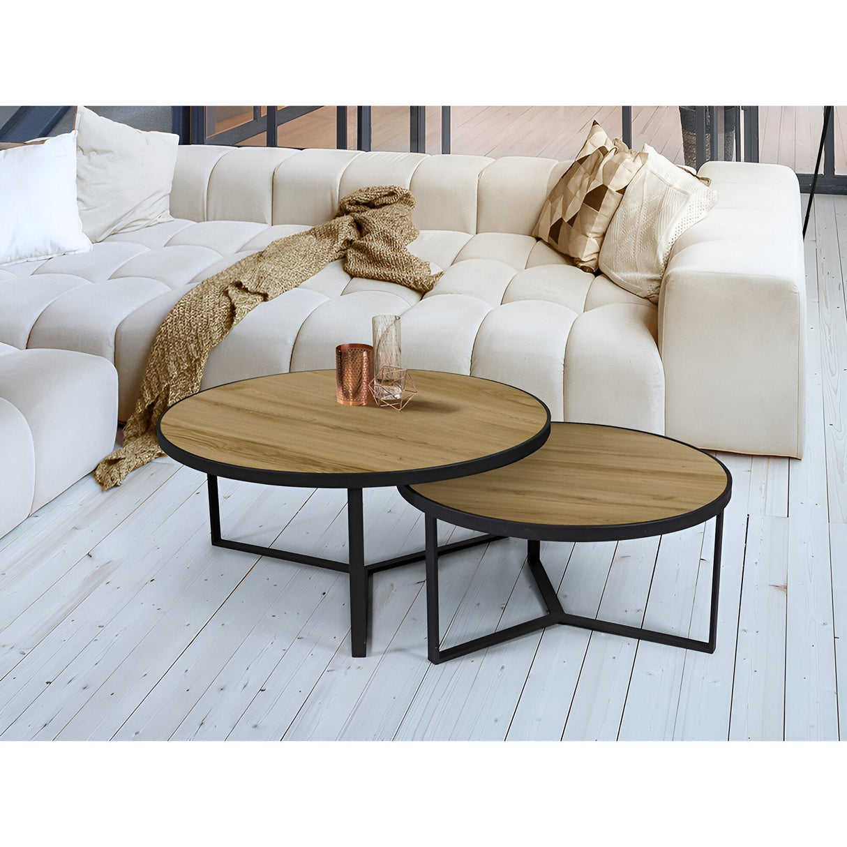 Naira Set of 2 Wood & Metal Tables – Matte Black & Brown