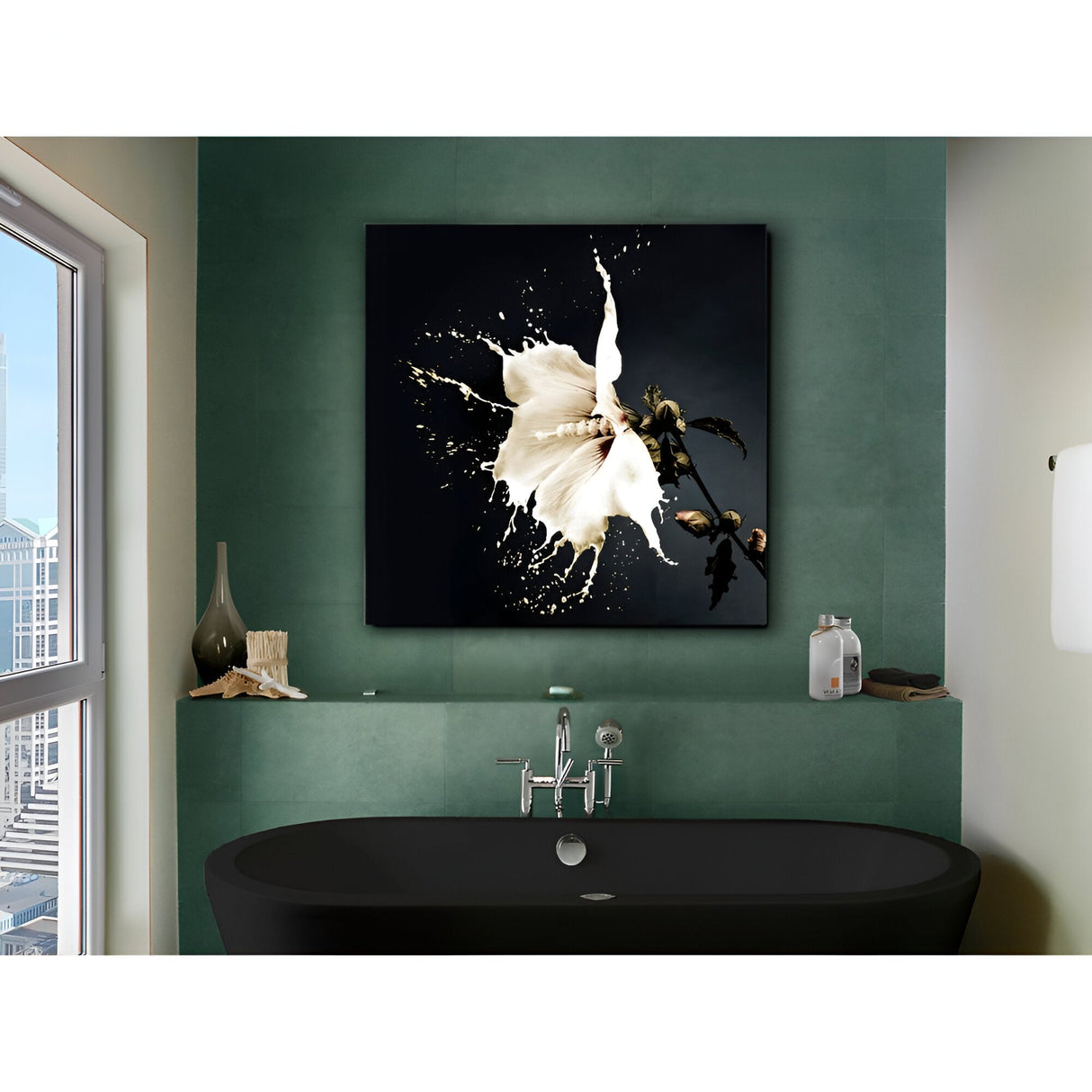 Splash Inked Blossom Impact Photography Print – 100x100cm