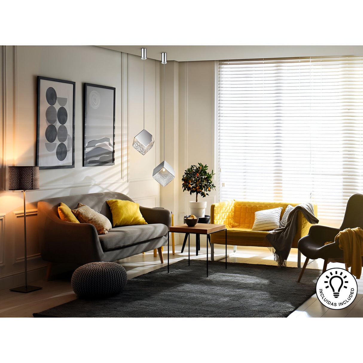 Priscila 1 Light Textured Glass Pendant - Chrome