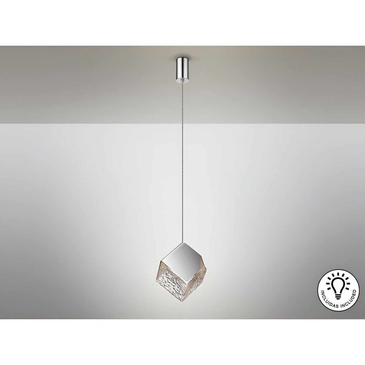 Priscila 1 Light Textured Glass Pendant - Chrome