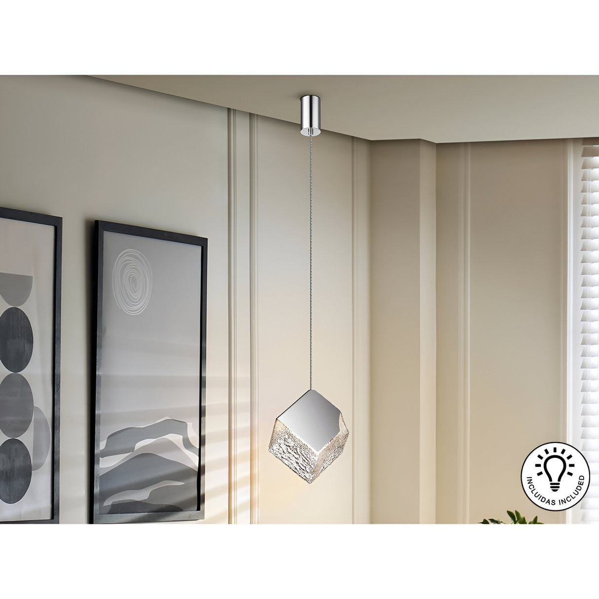 Priscila 1 Light Textured Glass Pendant - Chrome