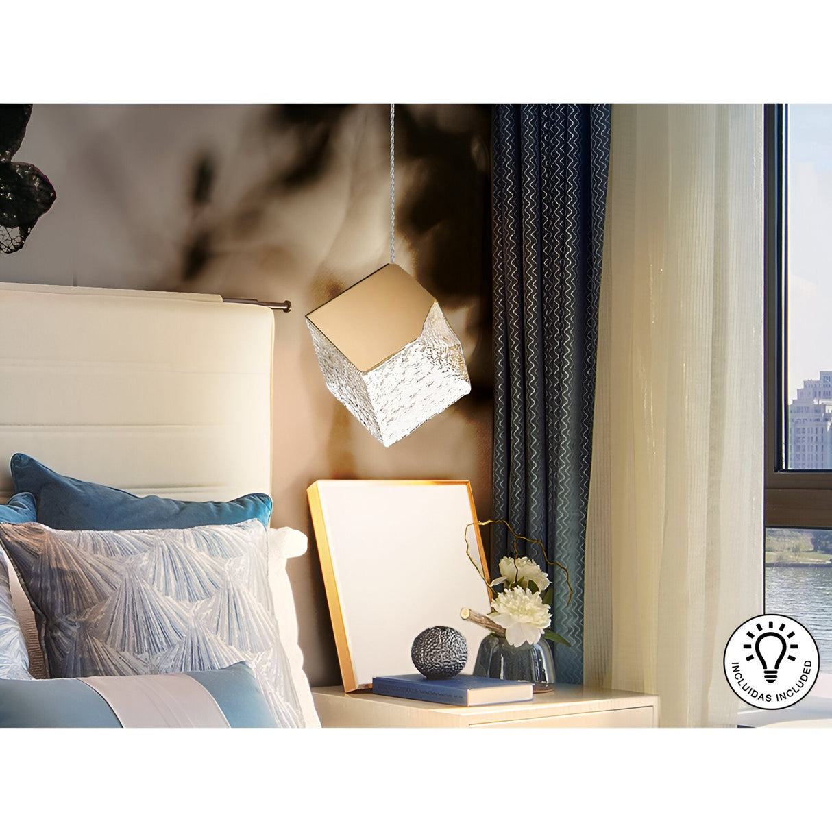 Priscila 1 Light Textured Glass Pendant - Gold