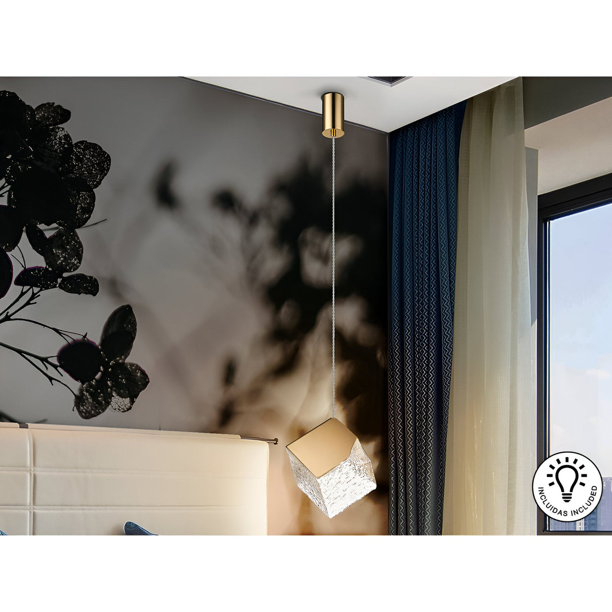 Priscila 1 Light Textured Glass Pendant - Gold