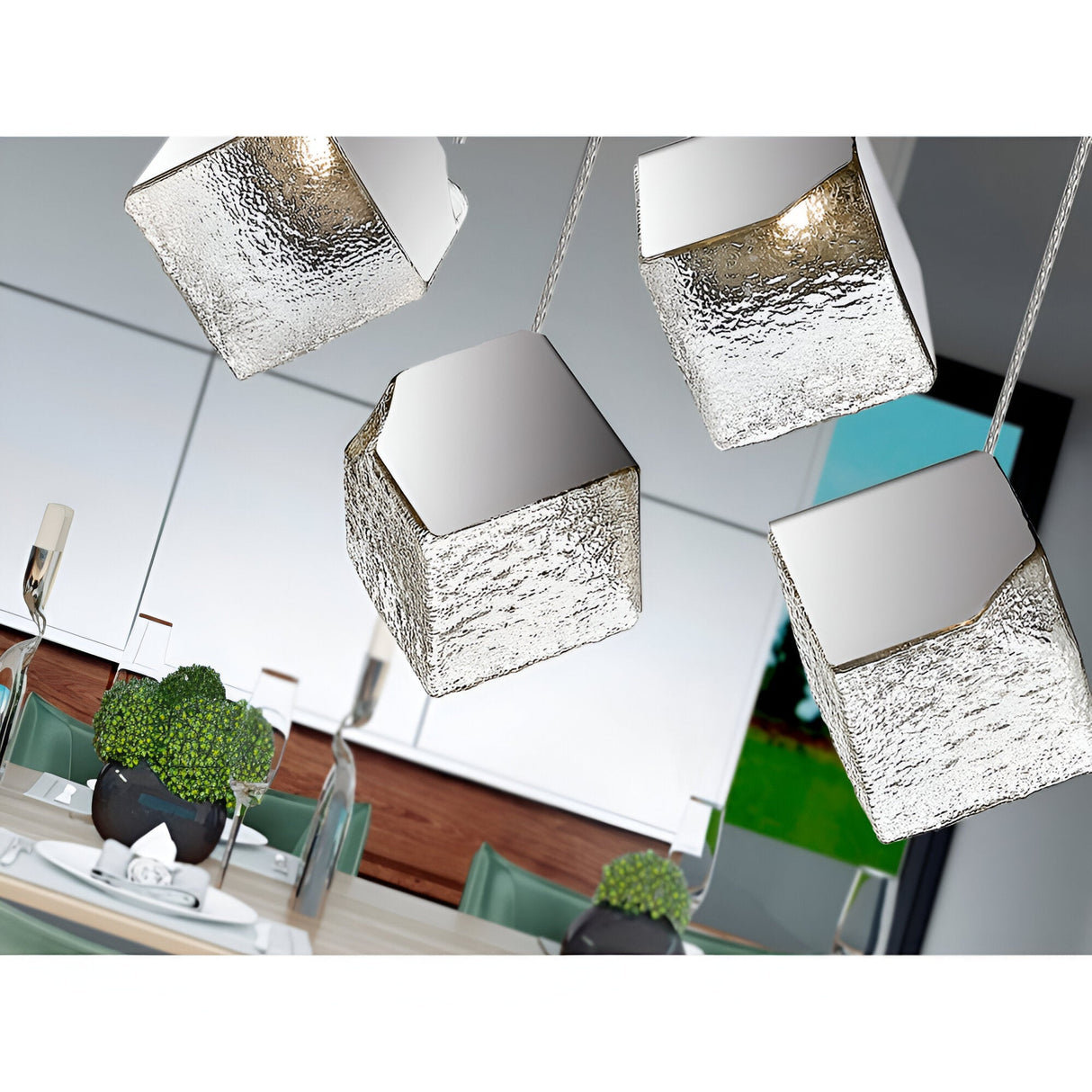 Priscila 5 Light Glass & Steel Bar Pendant - Chrome