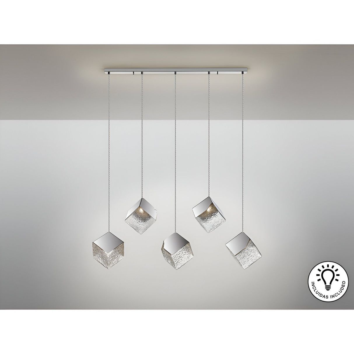 Priscila 5 Light Glass & Steel Bar Pendant - Chrome