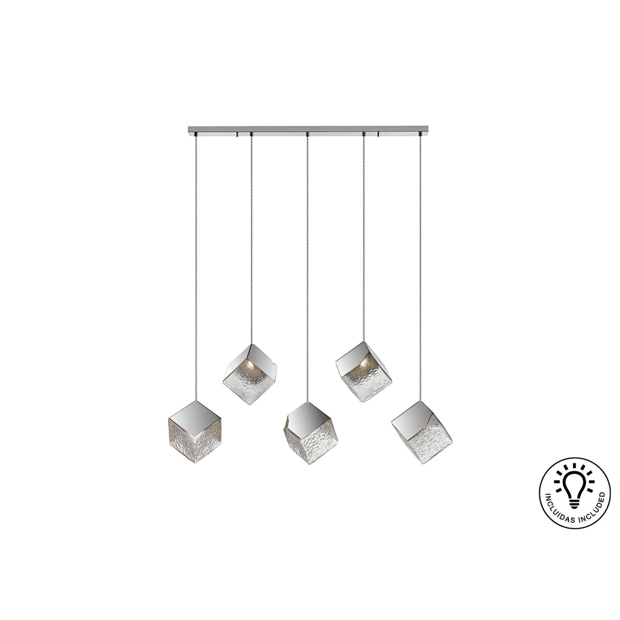 Priscila 5 Light Glass & Steel Bar Pendant - Chrome