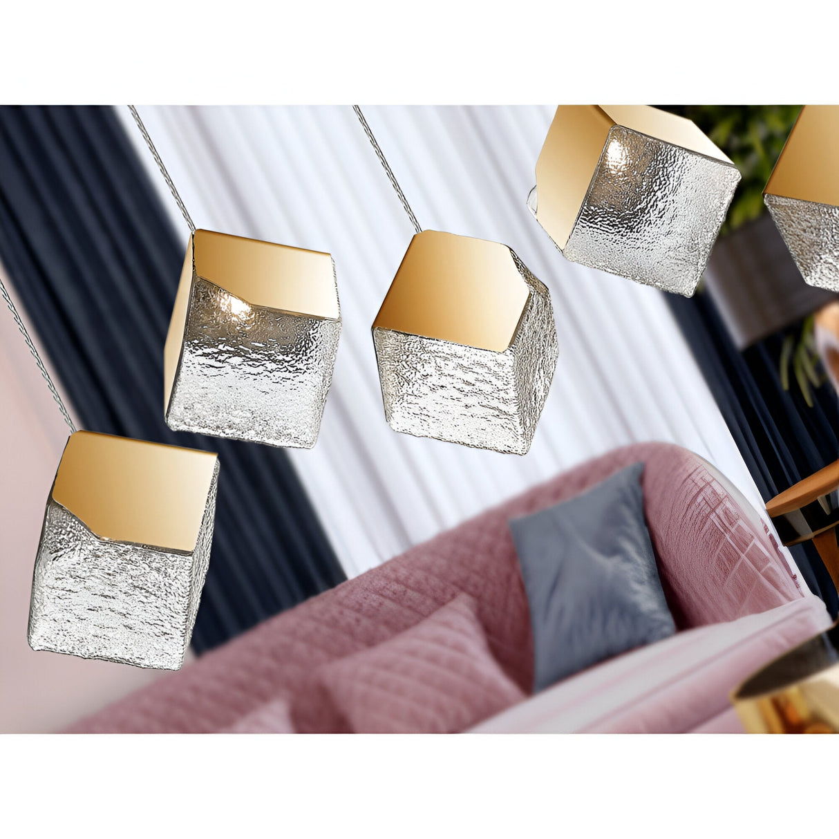 Priscila 5 Light Glass & Steel Bar Pendant - Gold