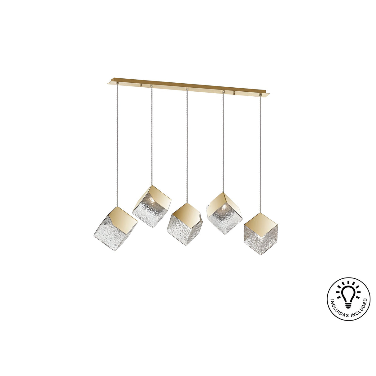 Priscila 5 Light Glass & Steel Bar Pendant - Gold
