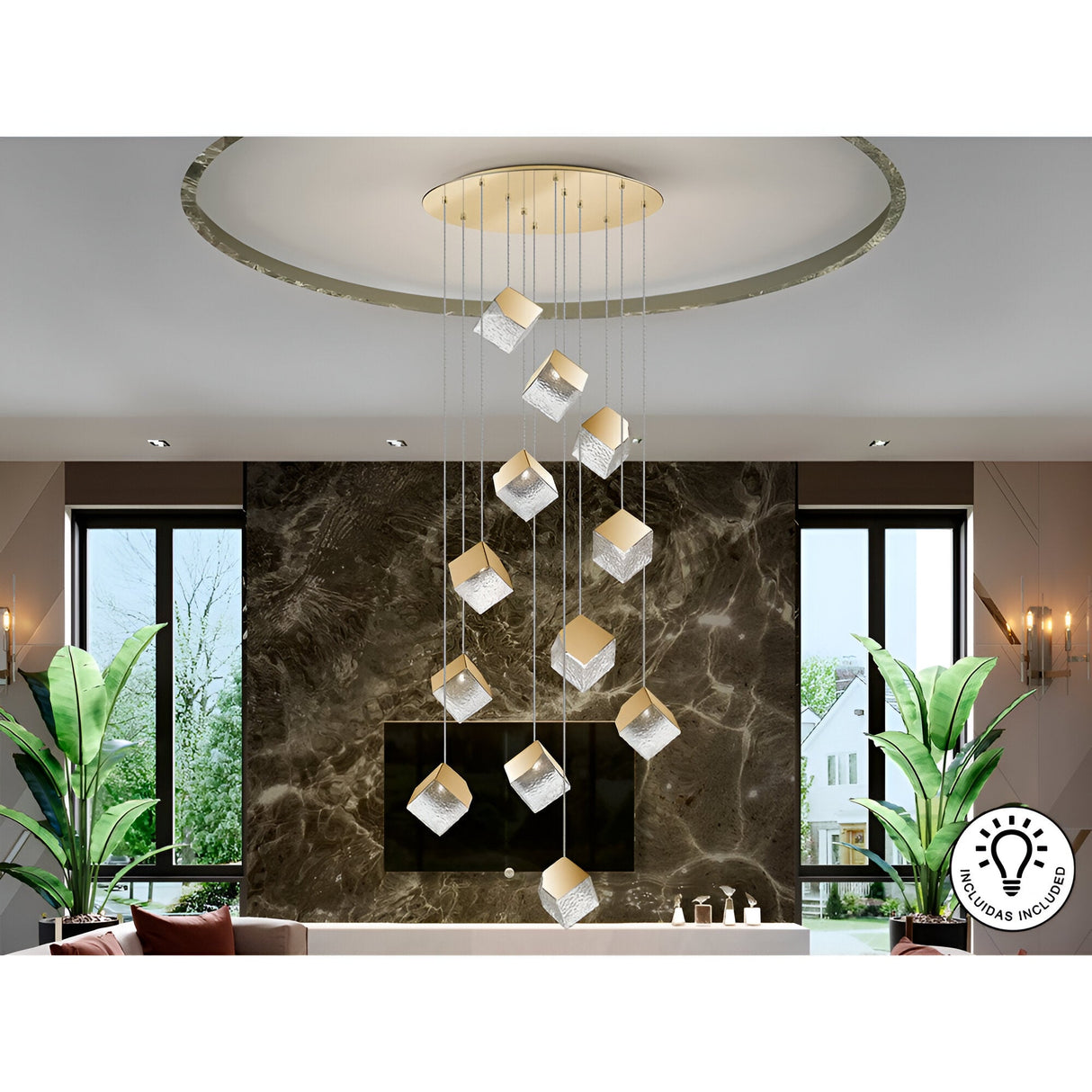 Priscila 12 Light Glass Cluster Pendant Light - Gold