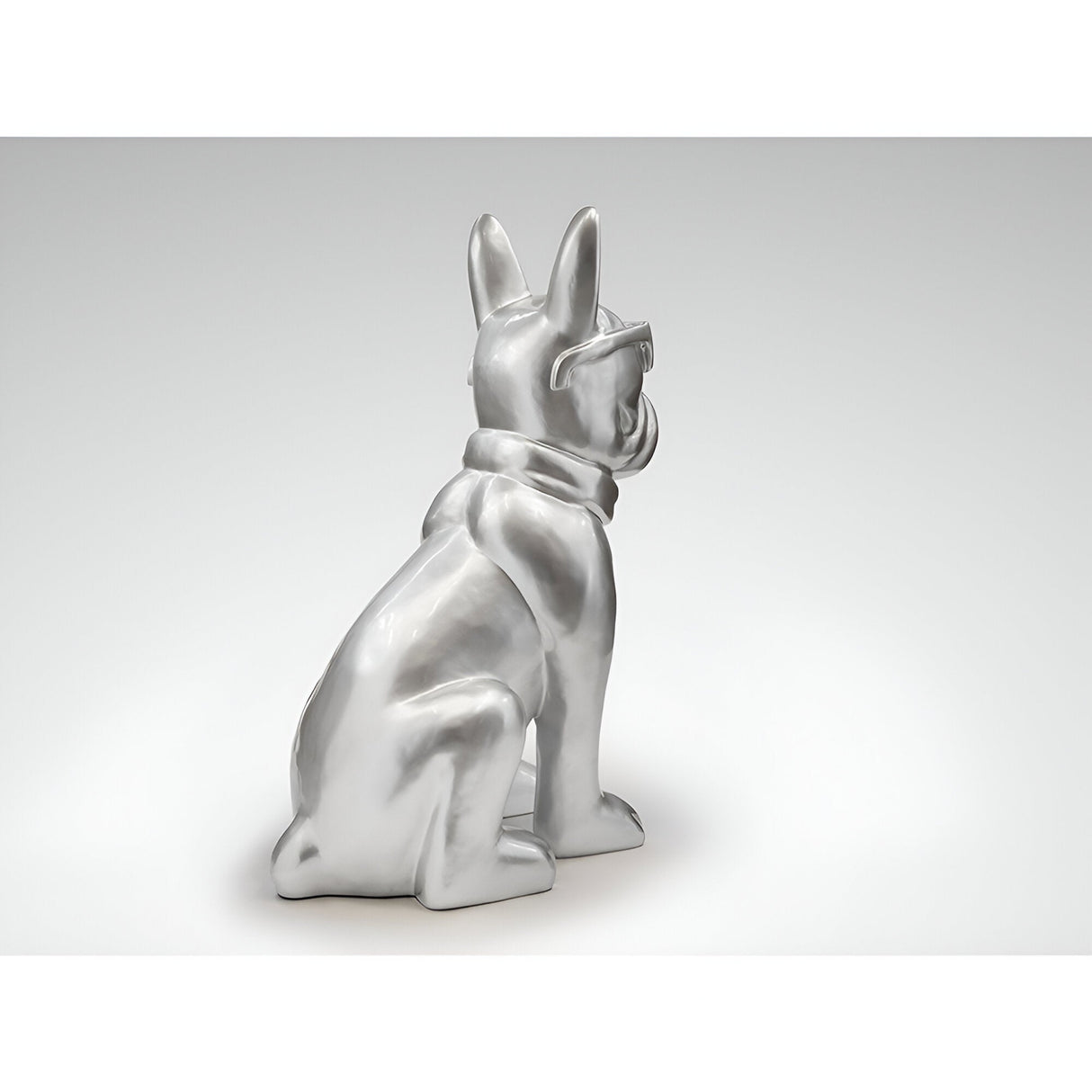 Bulldog Frances Silver Painted Outdoor Sculpture - 148cm