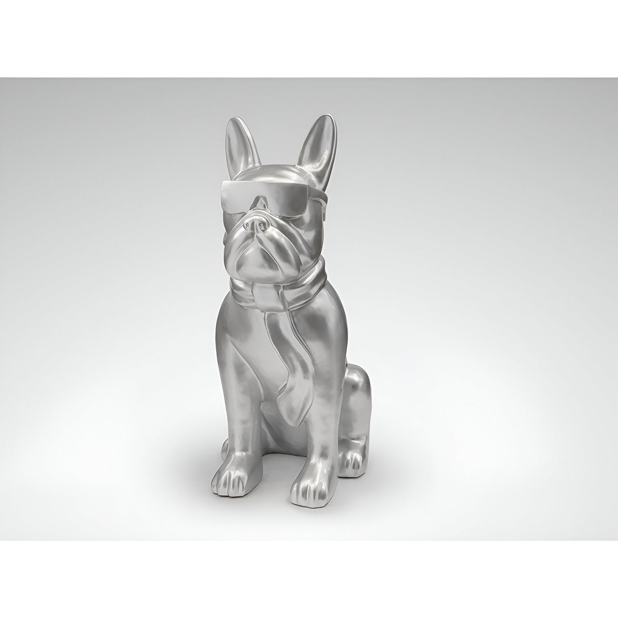 Bulldog Frances Silver Painted Outdoor Sculpture - 148cm
