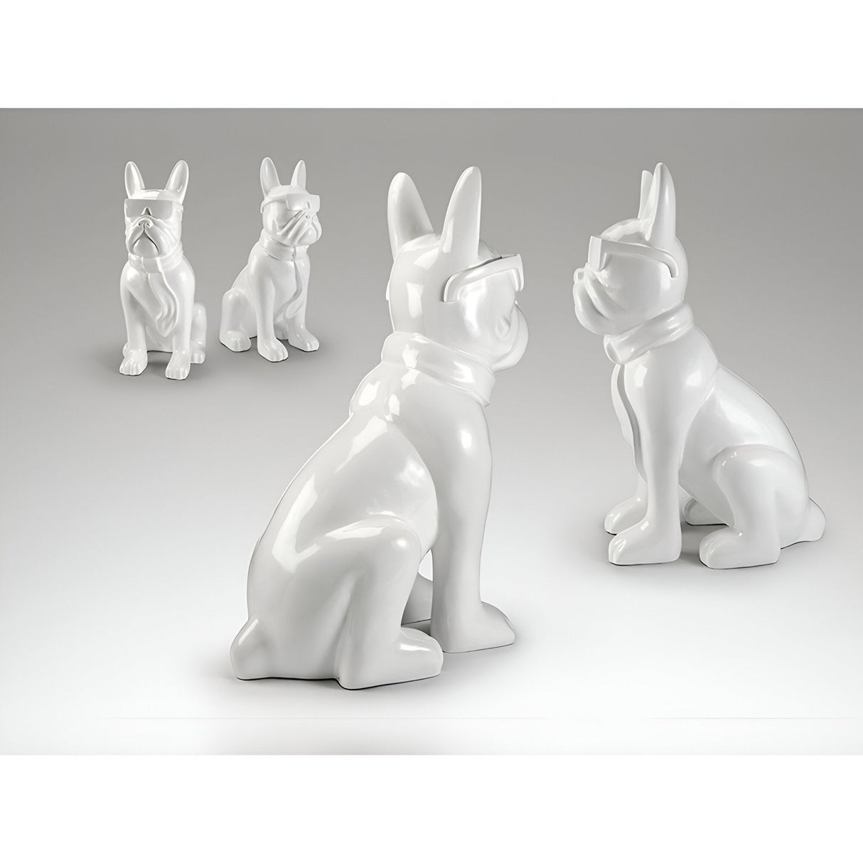 Bulldog Frances White Gloss Painted Outdoor Sculpture - 148cm