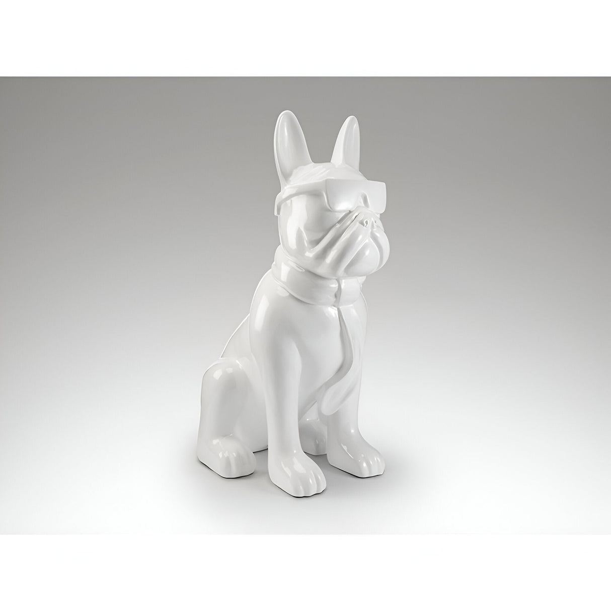Bulldog Frances White Gloss Painted Outdoor Sculpture - 148cm