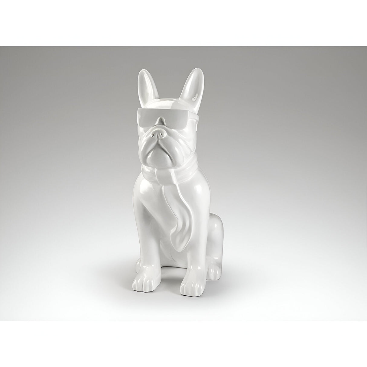 Bulldog Frances White Gloss Painted Outdoor Sculpture - 148cm