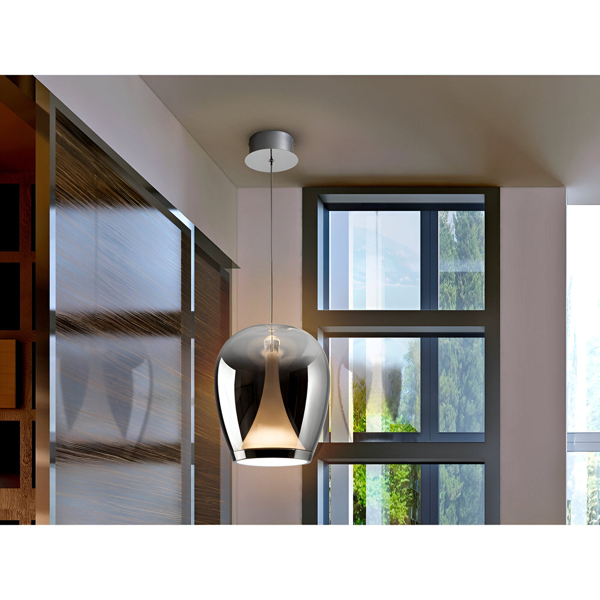 Suspiro LED Large Glass Pendant Light 20W 3000K - Chrome