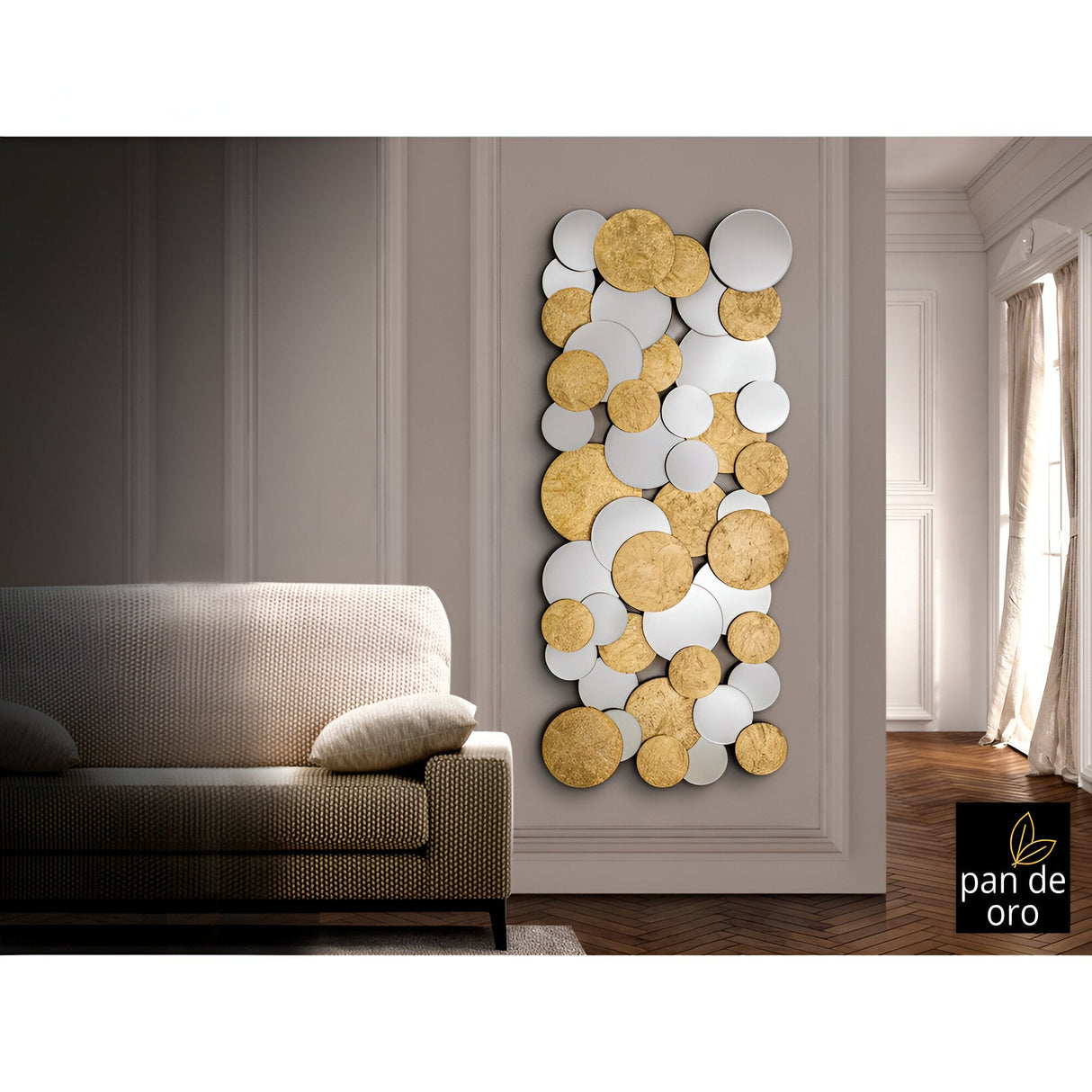 Cirze Rectangle Circle Cluster Wall Mirror Gold - 140x60cm