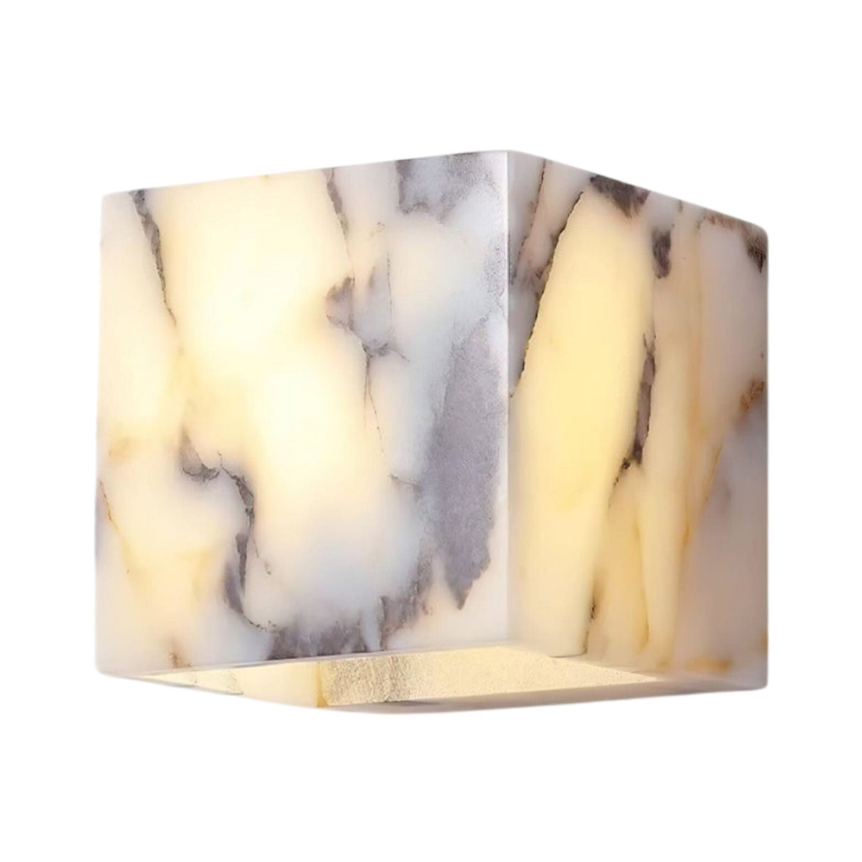 The Alvara 1 Light Cube Veined Marble Wall Light in white and black features a modern cube design with marble veining, providing a soft, warm glow—ideal for adding elegant, natural stone-inspired lighting to your space.