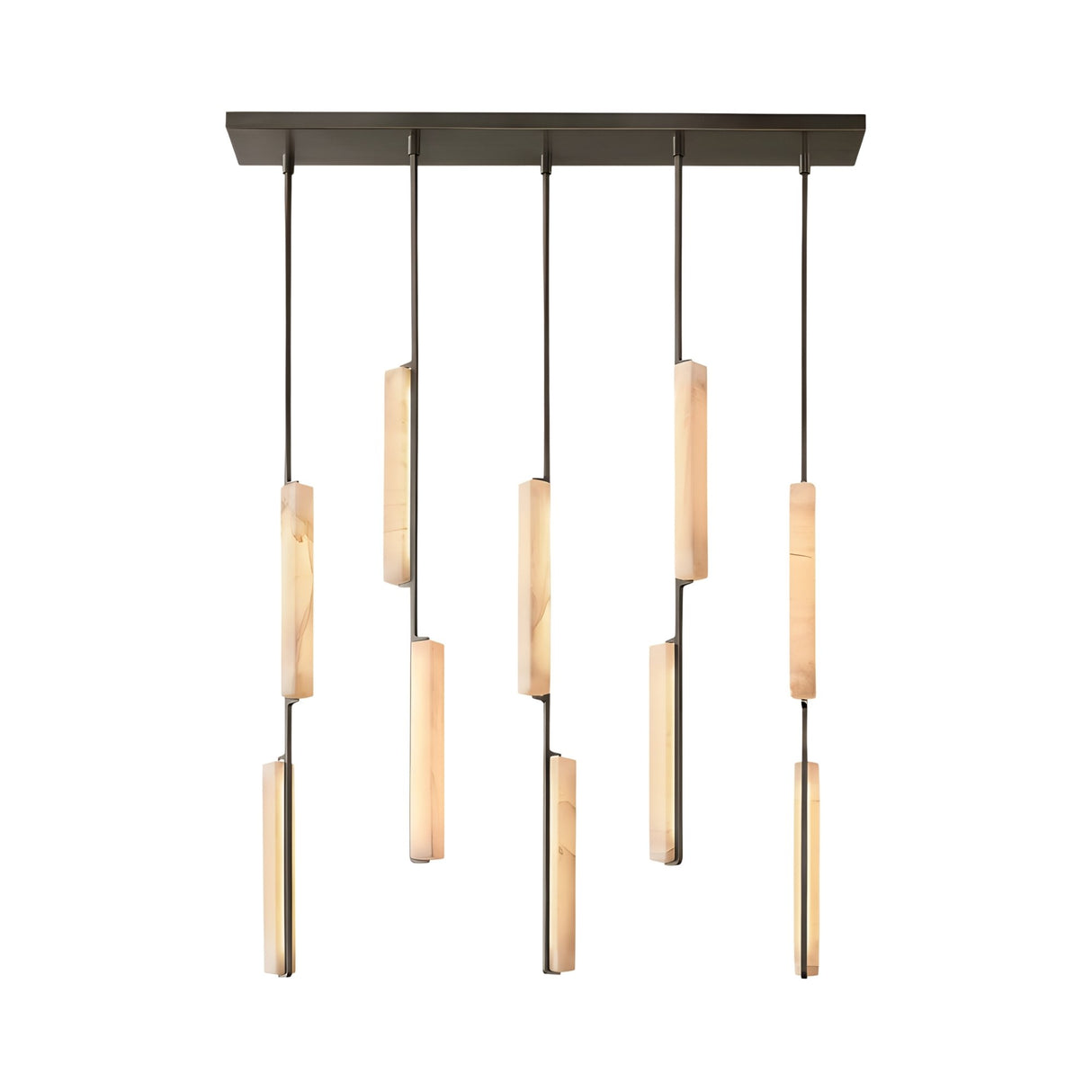Selvara 10 Light Vertical LED Alabaster Bar Pendant Light – Matte Black & Soft White