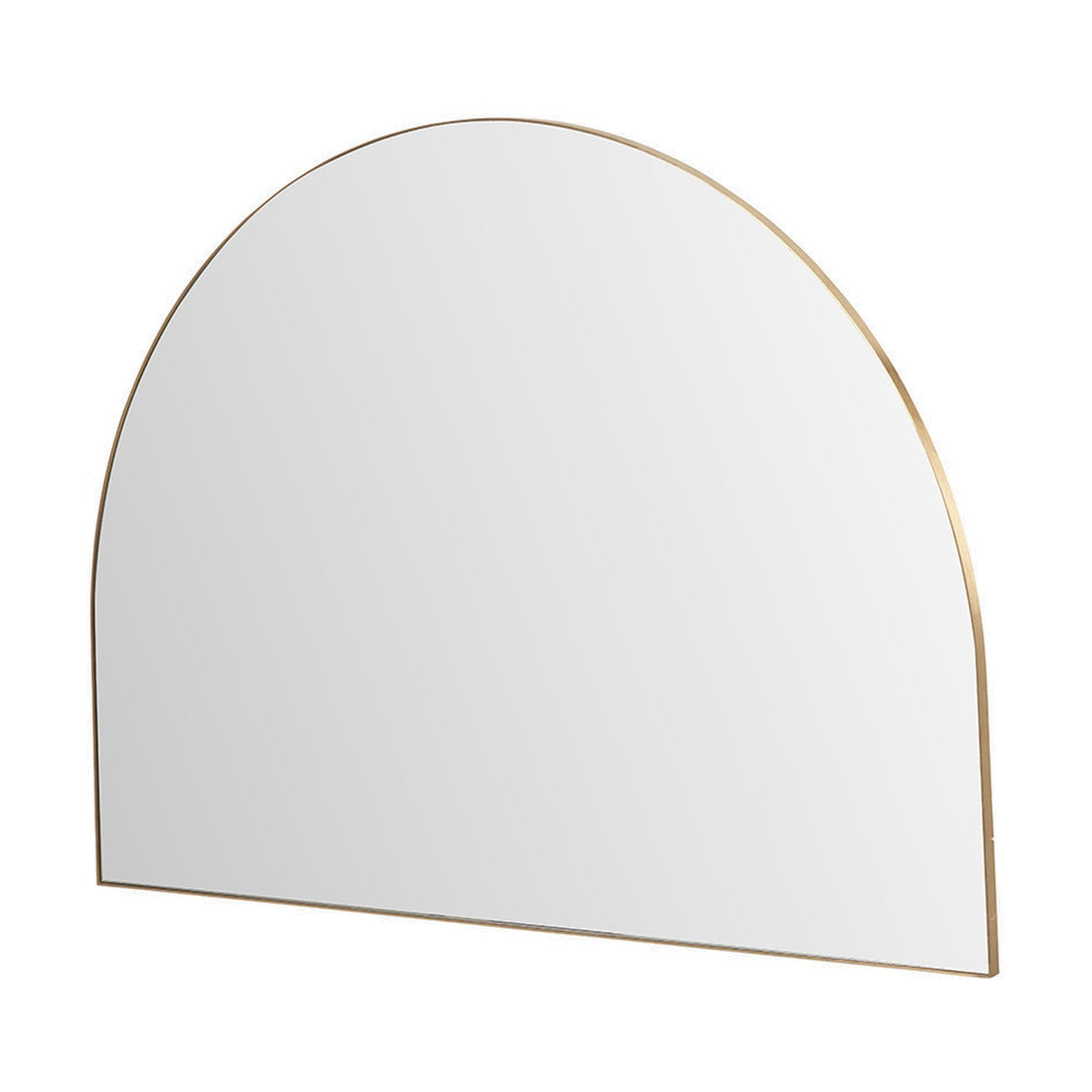 Wide arch wall mirror with slim brushed gold metal frame, 120 x 90cm, shown at an angle against a plain white background.