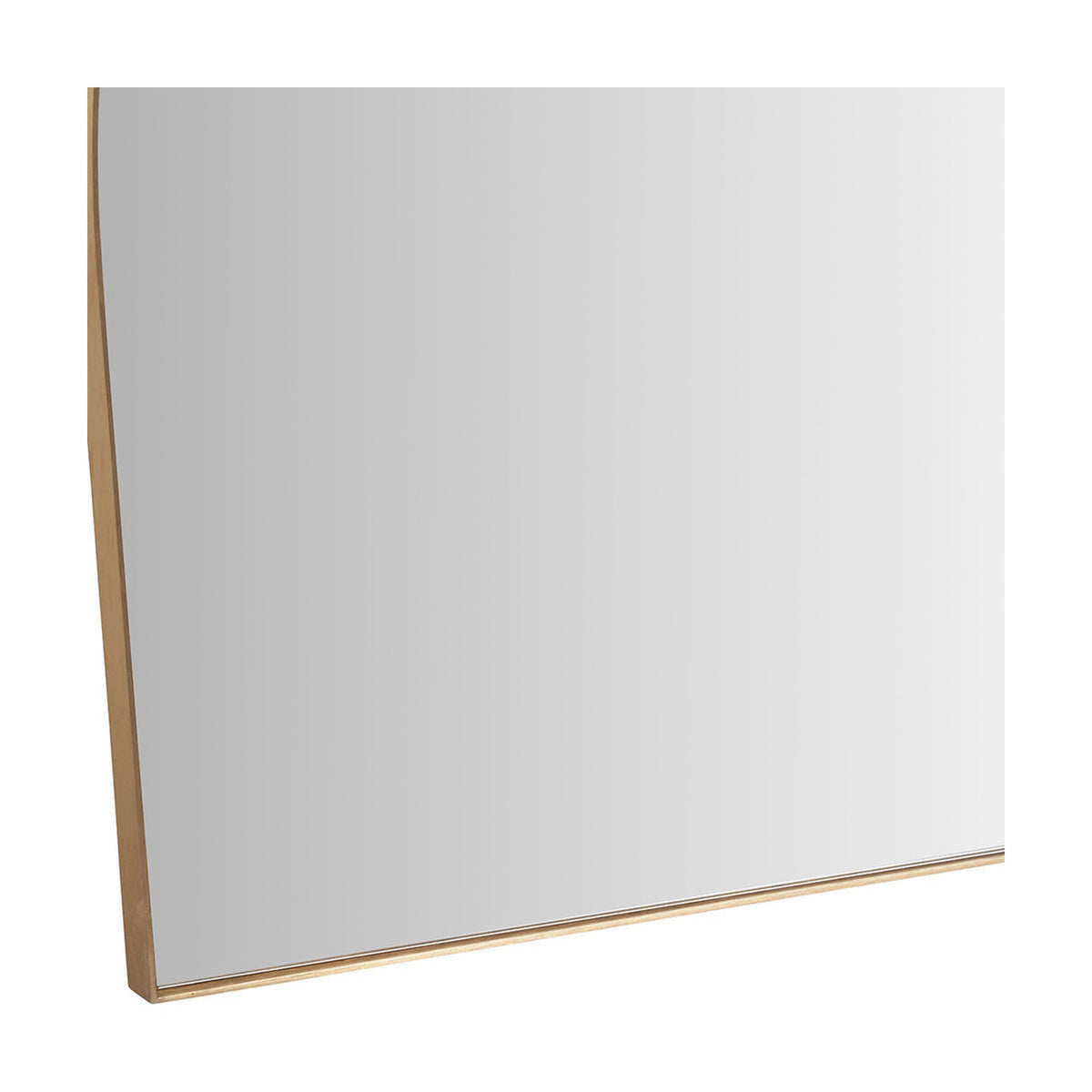 Close-up of the Slim Frame Brushed Gold Metal Wide Arch Wall Mirror, 120 x 90cm, showing the slim gold metal frame and edge detail against a plain white background.