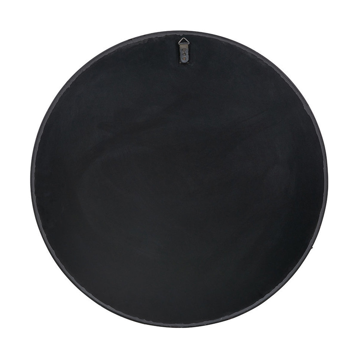 Rear view of the Black Wood Veneer Deep Edge Large Round Wall Mirror, 74 x 74cm, showing its deep black frame and wall-mounting bracket on a plain white background.