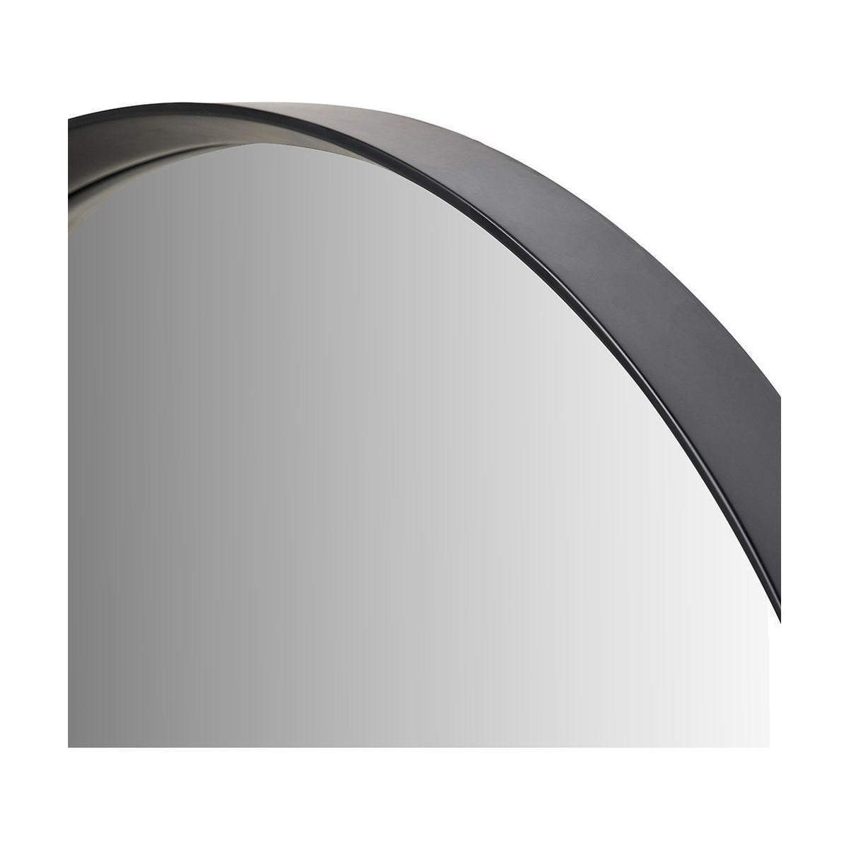Close-up of the Black Wood Veneer Deep Edge Large Round Wall Mirror, 74 x 74cm, showing the deep black frame and curved edge against a plain white background.