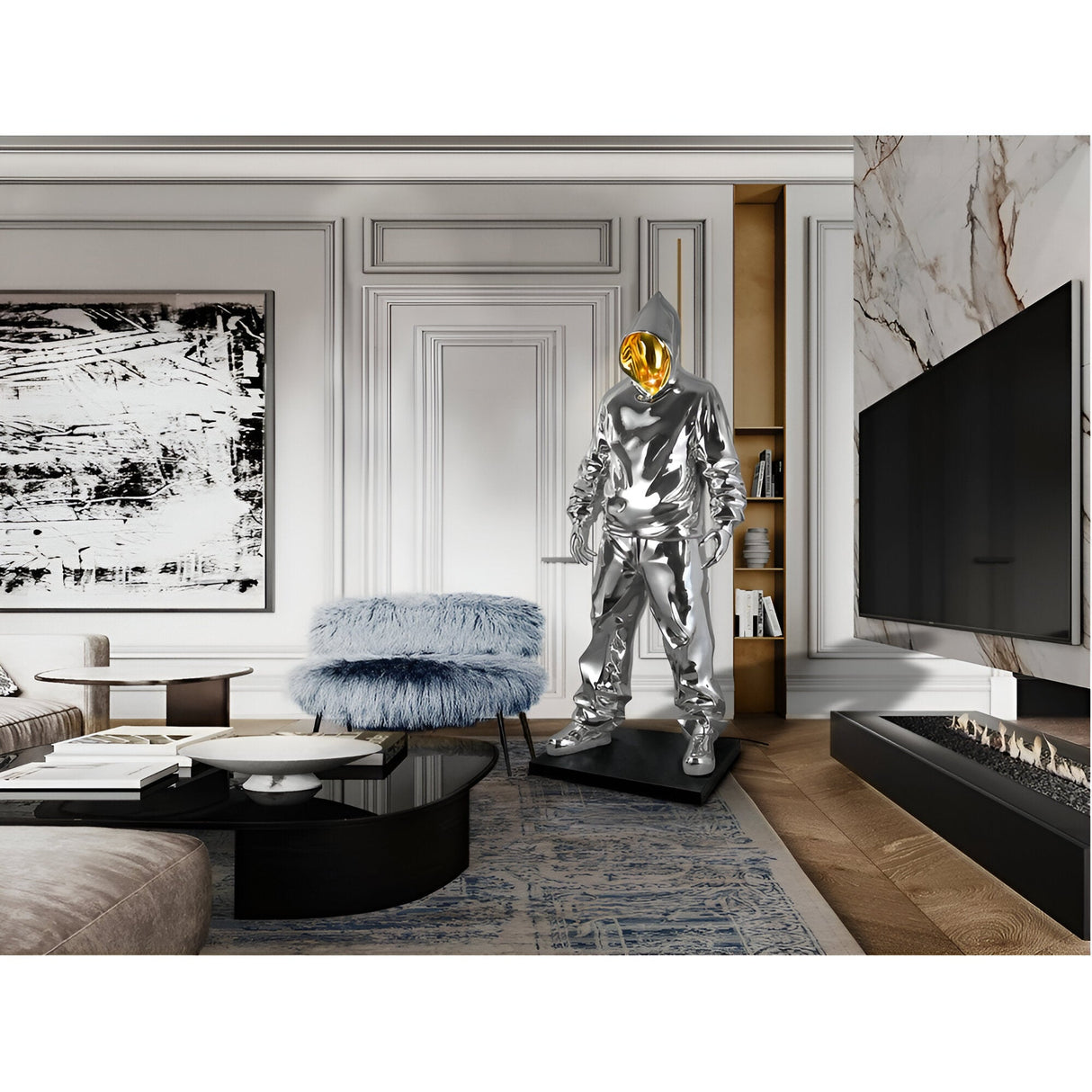 Rapero Chrome & Gold Gloss Standing Sculpture - 198cm