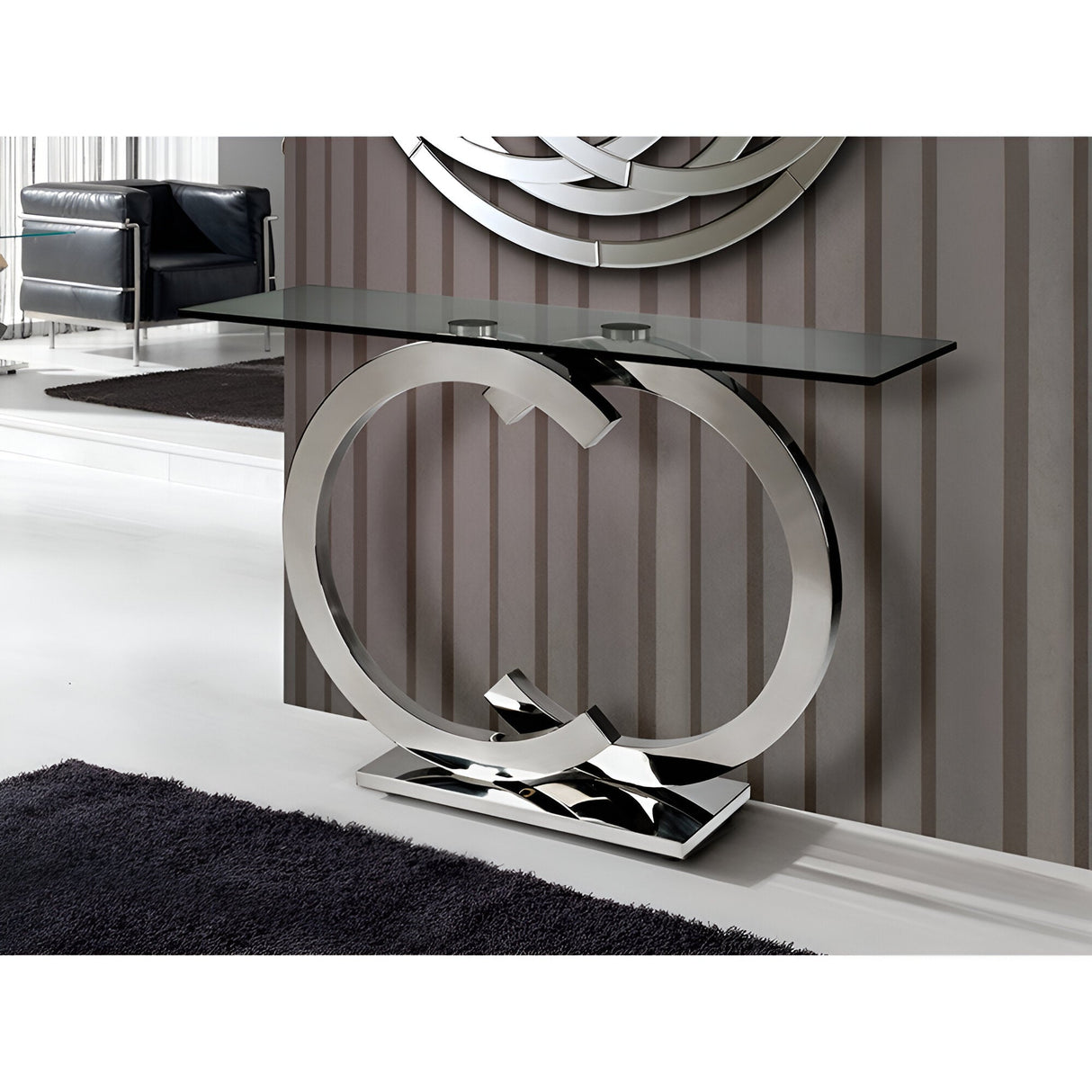 Casandra Glass & Stainless Steel Console Table – Transparent
