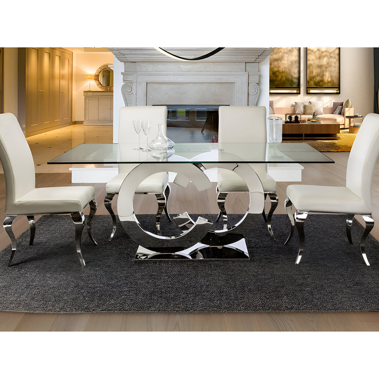 Casandra 8 Seater Glass & Stainless Steel Dining Table – Transparent