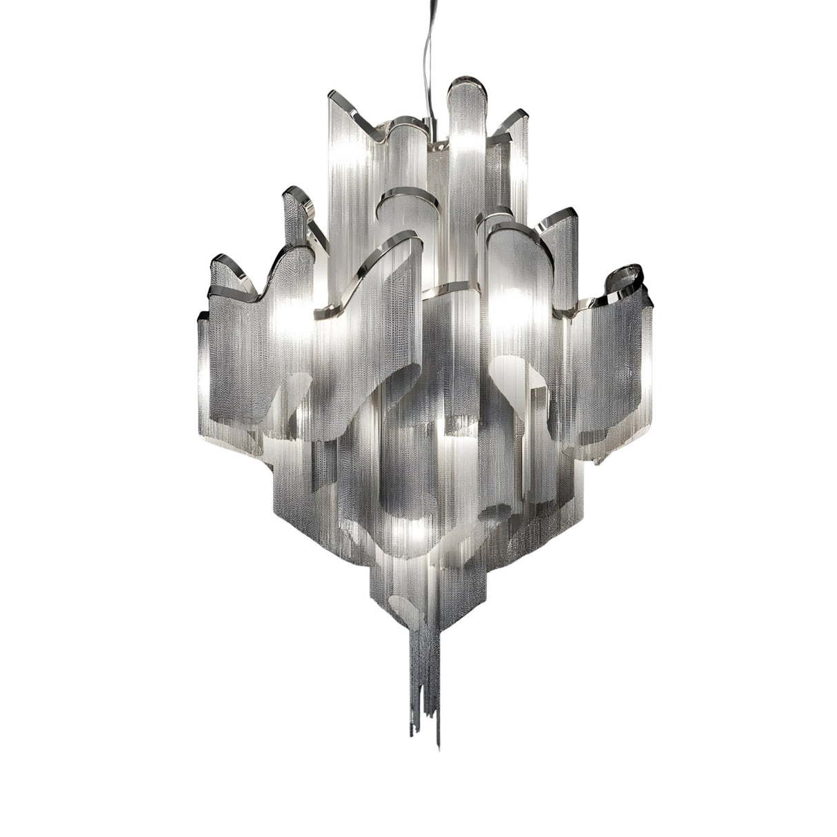 Valora 19 Light Metal Chain Veil Chandelier - Nickel