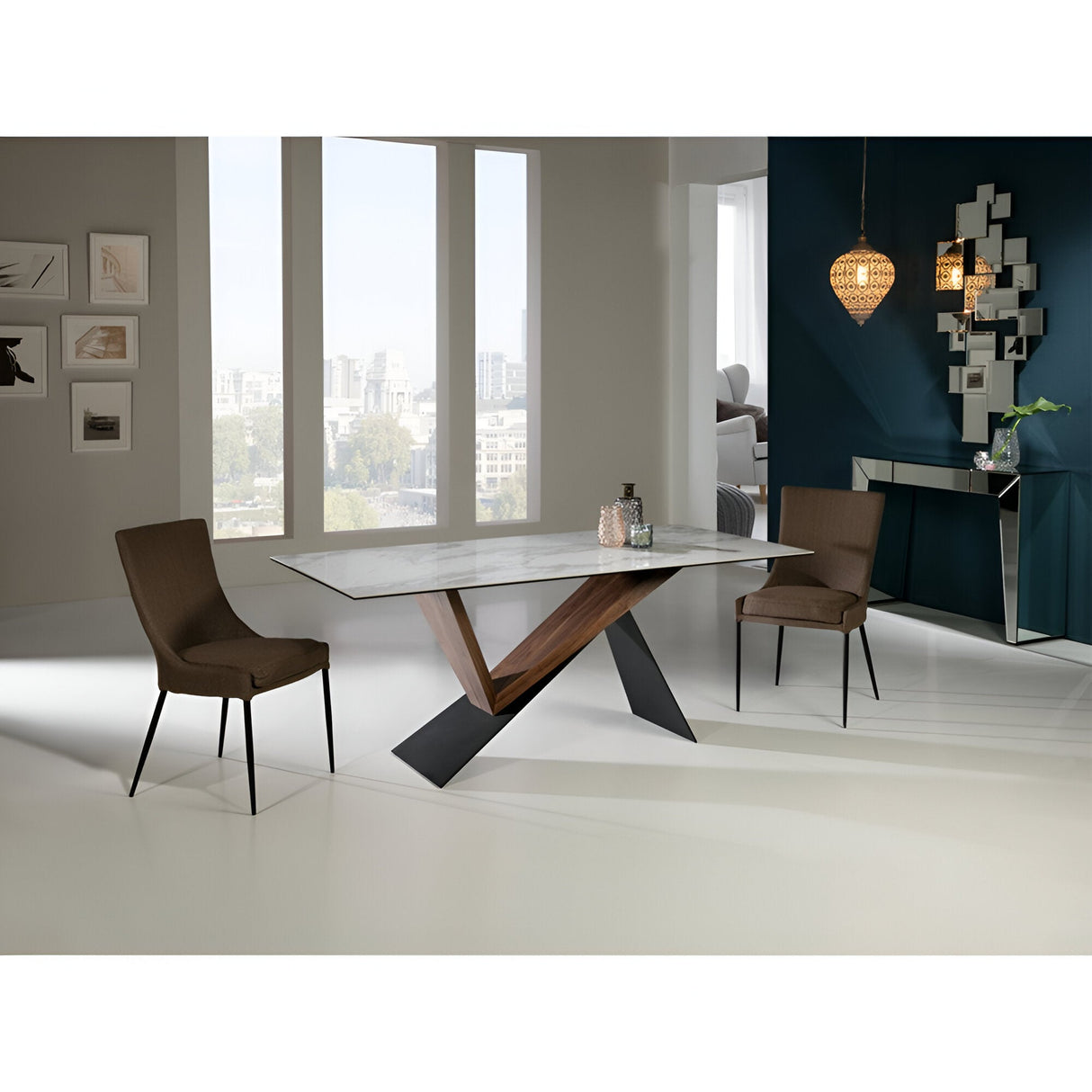 Noa 6 Seater Wood & Metal And Glass Dining Table – Black & Walnut And White