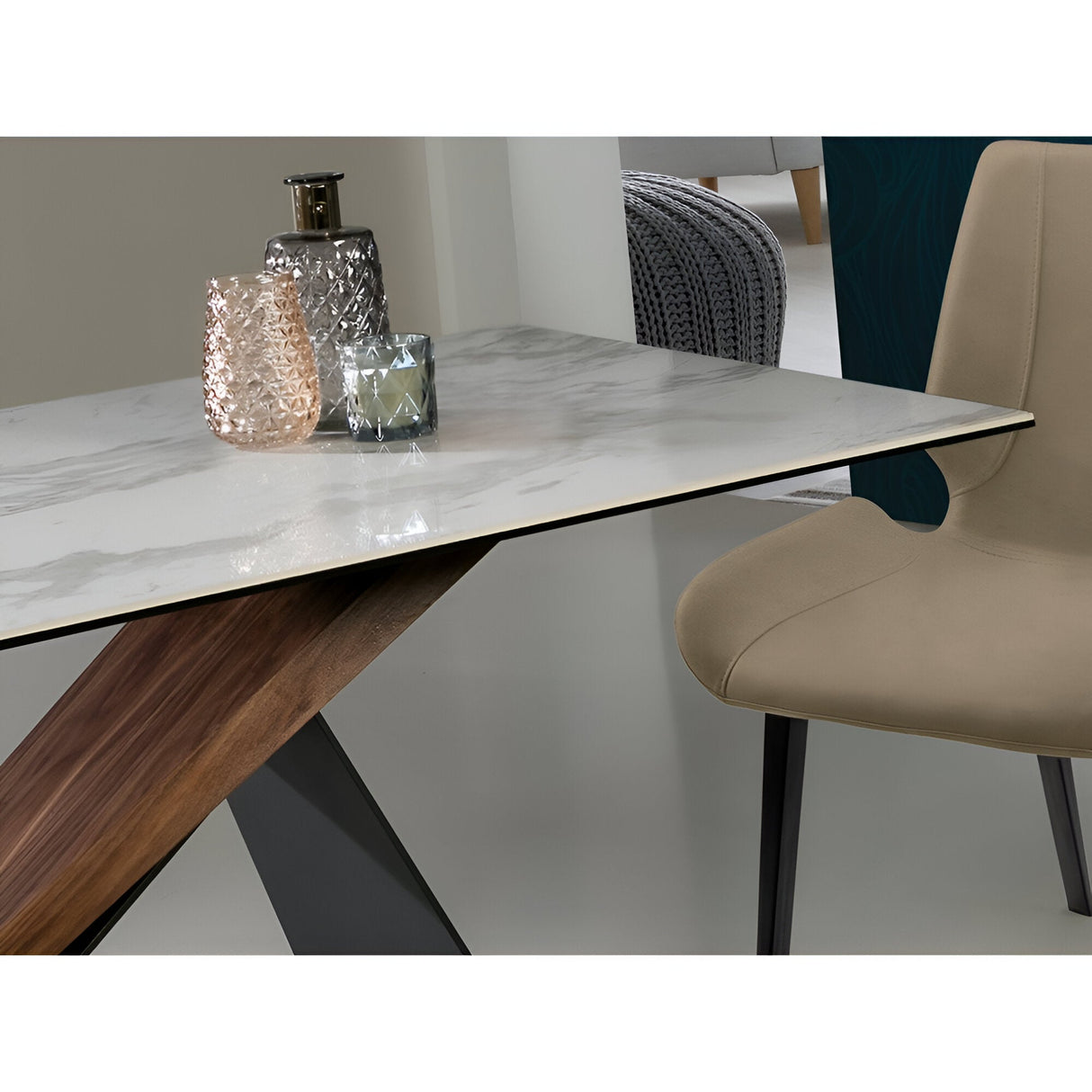 Noa 6 Seater Wood & Metal And Glass Dining Table – Black & Walnut And White