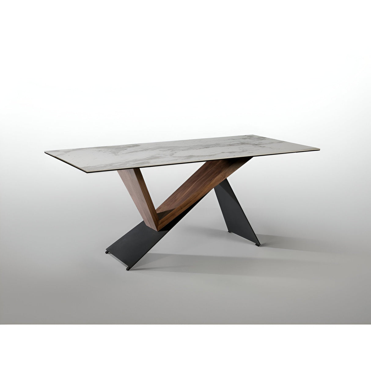 Noa 6 Seater Wood & Metal And Glass Dining Table – Black & Walnut And White