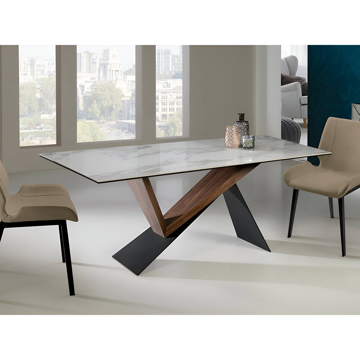 Noa 6 Seater Wood & Metal And Glass Dining Table – Black & Walnut And White